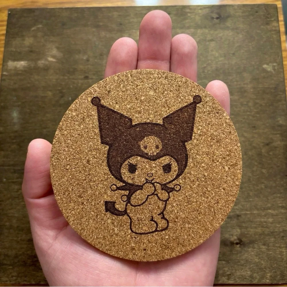 Kuromi Laser Engraved Cork Coaster